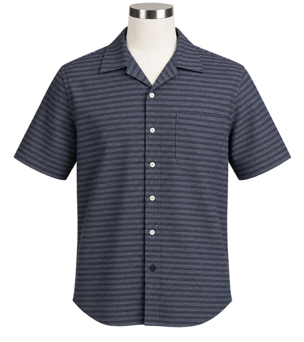 Taylor Stitch Hawthorne Navy Dobby Organic Cotton Camp Shirt - Size 44EUR = XL